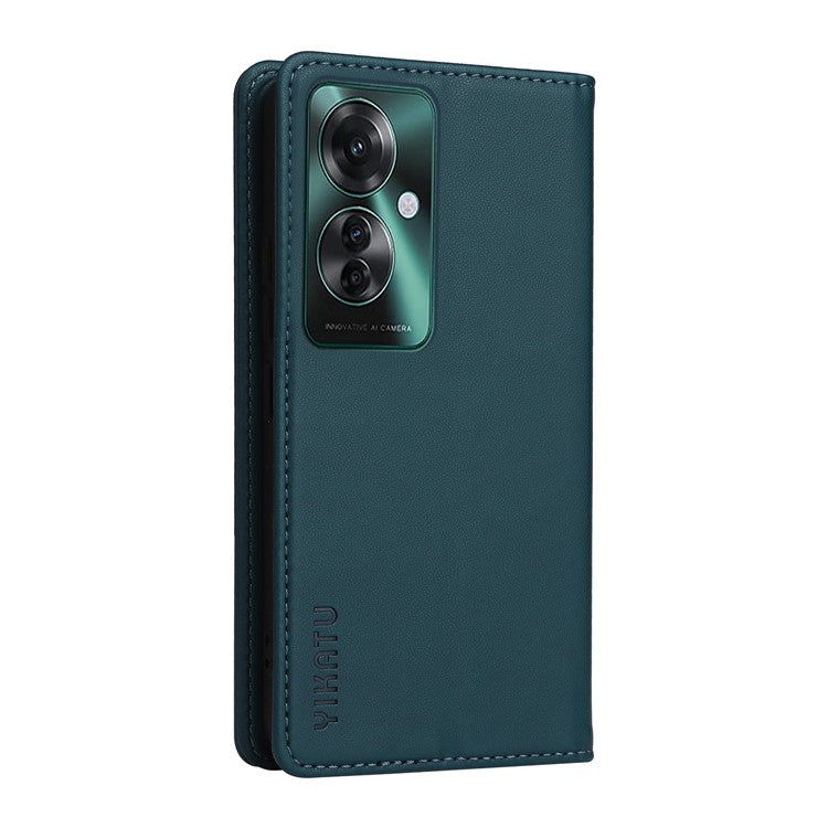 YIKATU YK-001 For Oppo Reno11 F 5G Slim Cover Magnetic Closing Leather Phone Shell - Green