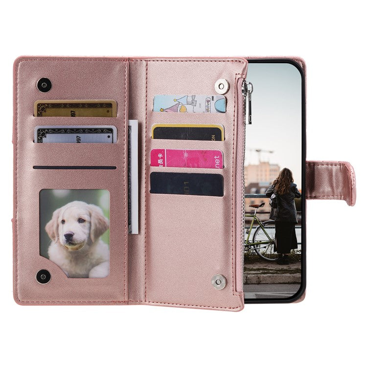 Style 012 for Oppo A58 4G Zipper Wallet Case Rhombus PU Leather Drop-proof Phone Cover - Rose Gold