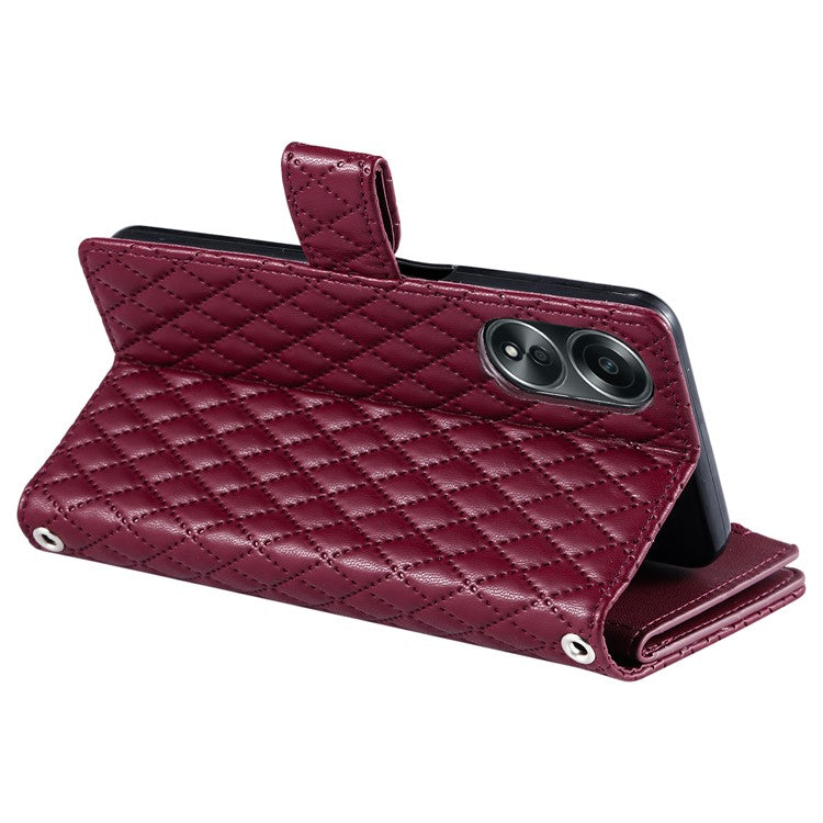 Style 012 for Oppo A58 4G Zipper Wallet Case Rhombus PU Leather Drop-proof Phone Cover - Wine Red