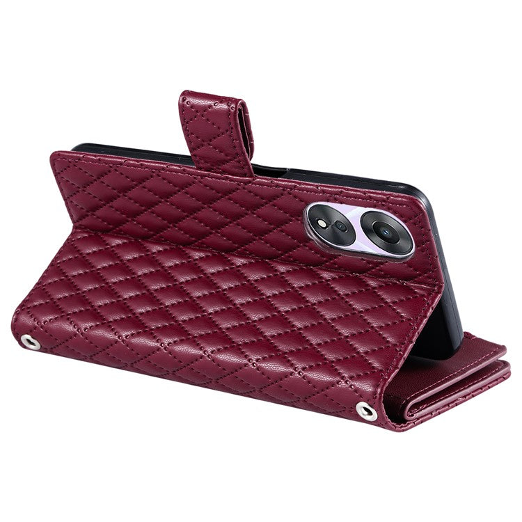 Style 012 for Oppo A58 5G Case Rhombus PU Leather Wallet Phone Cover - Wine Red