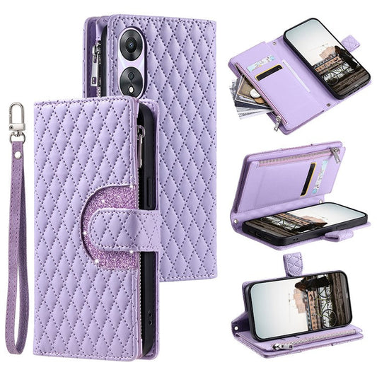 Style 012 for Oppo A58 5G Case Rhombus PU Leather Wallet Phone Cover - Purple
