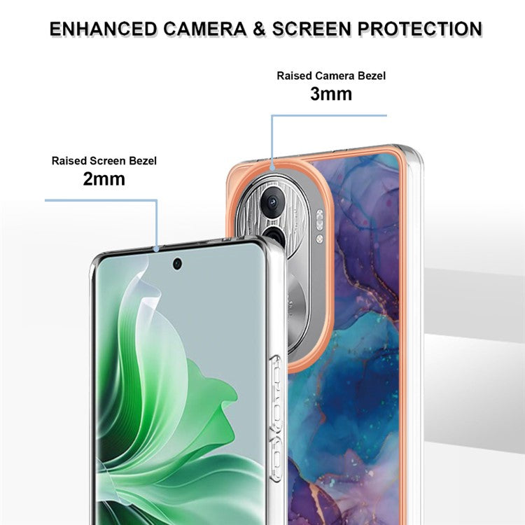 YB IMD Series-16 Style-E For Oppo Reno11 Pro 5G (Global) Phone Case 2.0mm Marble Pattern TPU Cover - Purple