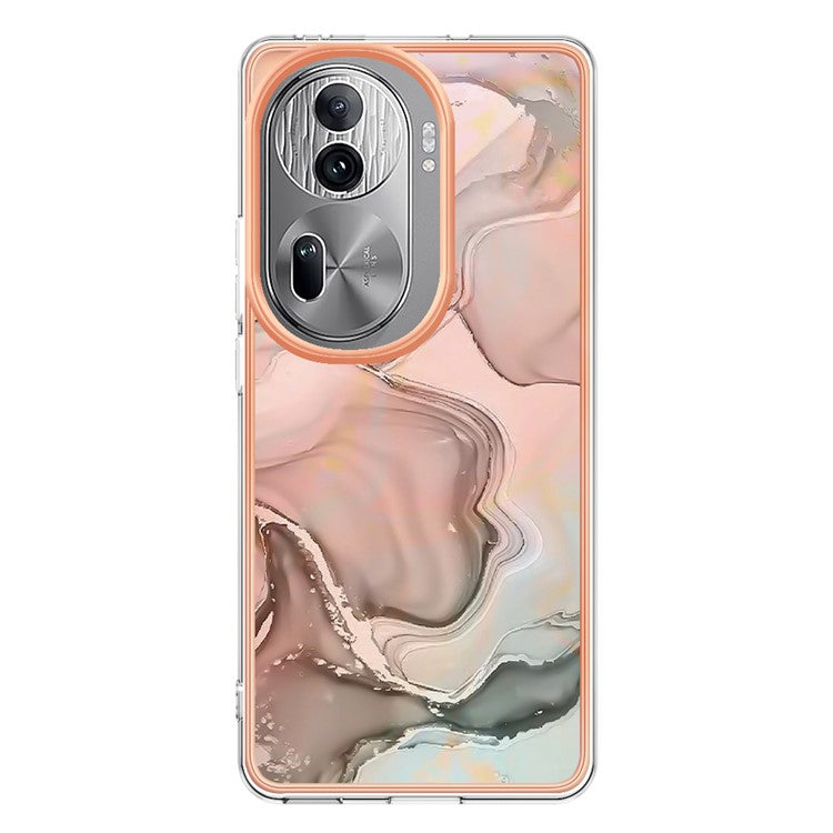 YB IMD Series-16 Style-E For Oppo Reno11 Pro 5G (Global) Phone Case 2.0mm Marble Pattern TPU Cover - Pink