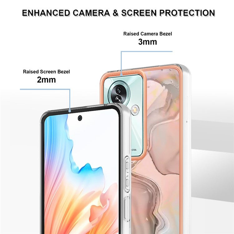 YB IMD Series-16 Style-E For Oppo A79 5G / A2 5G Marble Pattern Case 2.0mm TPU Electroplated Phone Cover - Pink