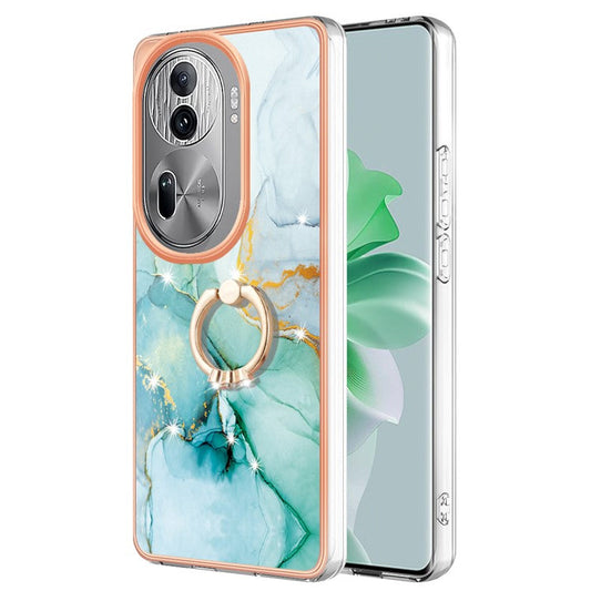 YB IMD Series-10 For Oppo Reno11 Pro 5G (Global) Case IMD Marble Pattern TPU Kickstand Phone Cover - Green 003