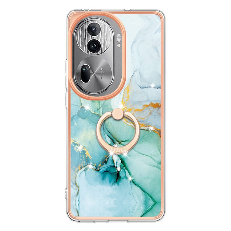 YB IMD Series-10 For Oppo Reno11 Pro 5G (Global) Case IMD Marble Pattern TPU Kickstand Phone Cover - Green 003