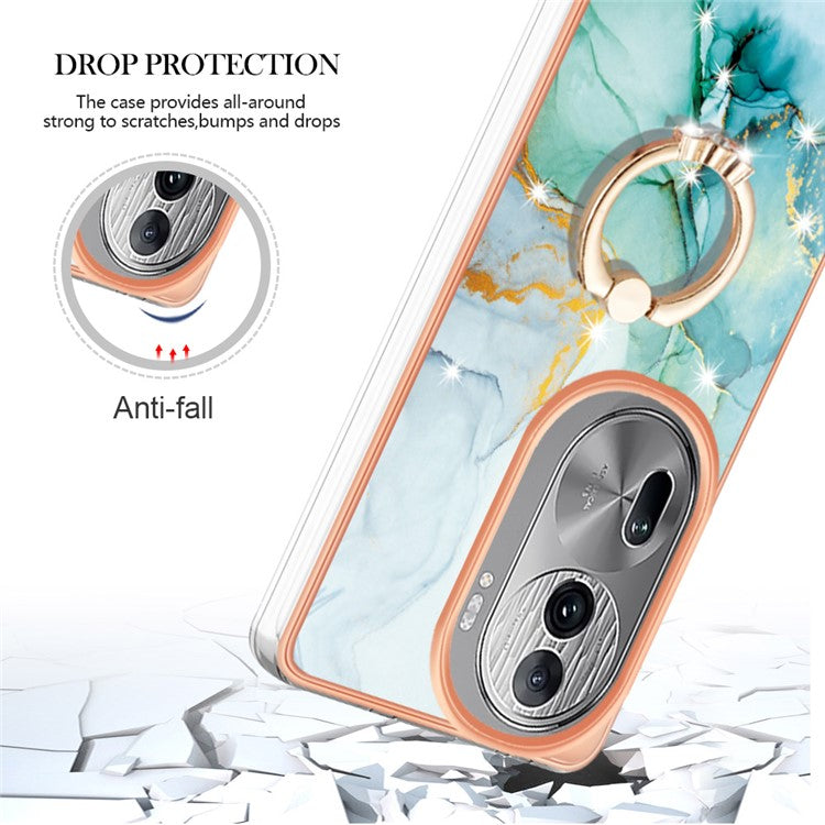 YB IMD Series-10 For Oppo Reno11 Pro 5G (Global) Case IMD Marble Pattern TPU Kickstand Phone Cover - Green 003