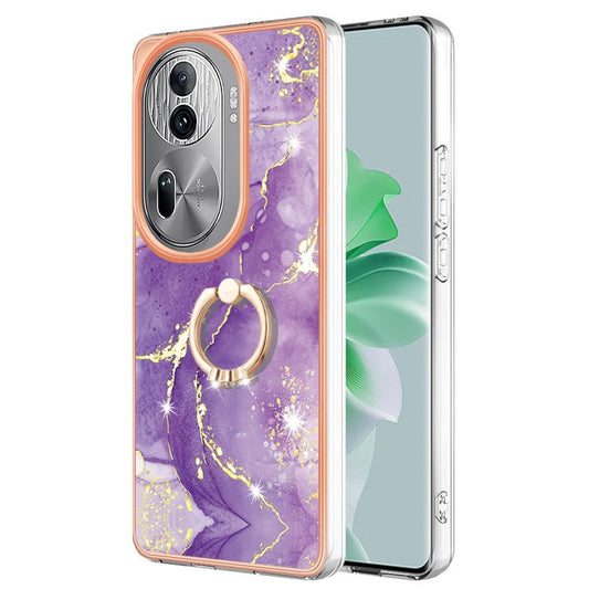 YB IMD Series-10 For Oppo Reno11 Pro 5G (Global) Case IMD Marble Pattern TPU Kickstand Phone Cover - Purple 002