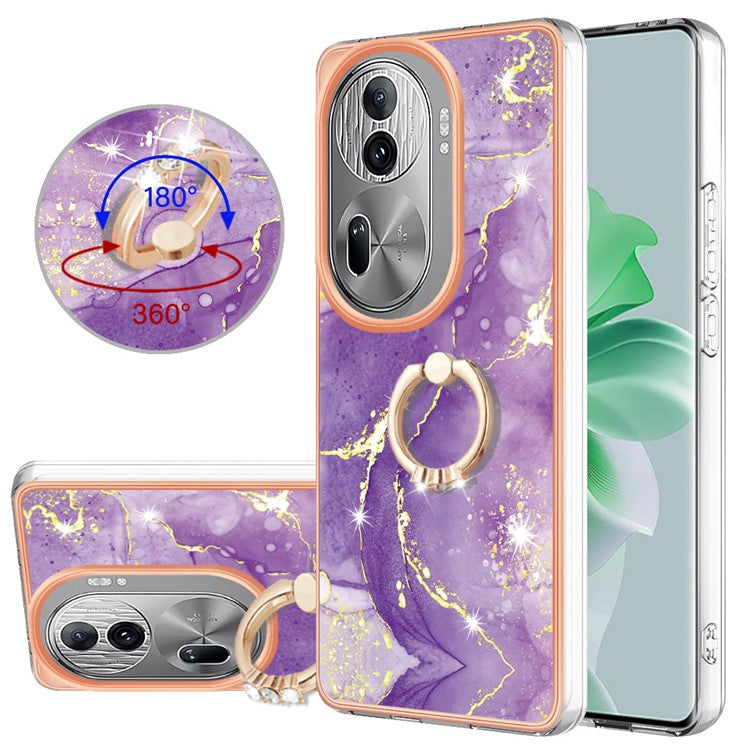 YB IMD Series-10 For Oppo Reno11 Pro 5G (Global) Case IMD Marble Pattern TPU Kickstand Phone Cover - Purple 002
