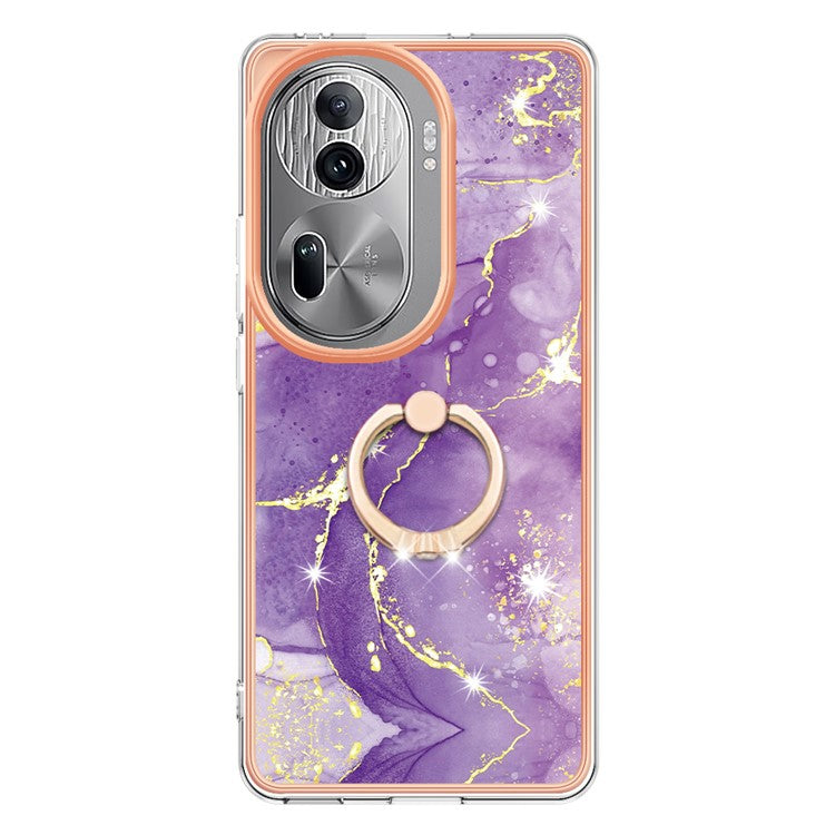 YB IMD Series-10 For Oppo Reno11 Pro 5G (Global) Case IMD Marble Pattern TPU Kickstand Phone Cover - Purple 002