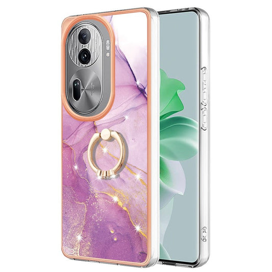 YB IMD Series-10 For Oppo Reno11 Pro 5G (Global) Case IMD Marble Pattern TPU Kickstand Phone Cover - Purple 001