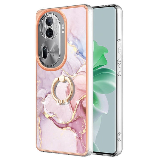 YB IMD Series-10 For Oppo Reno11 Pro 5G (Global) Case IMD Marble Pattern TPU Kickstand Phone Cover - Rose Gold 005