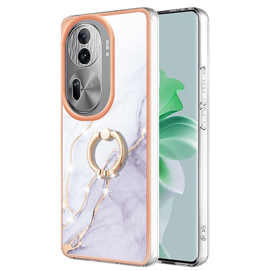 YB IMD Series-10 For Oppo Reno11 Pro 5G (Global) Case IMD Marble Pattern TPU Kickstand Phone Cover - White 006