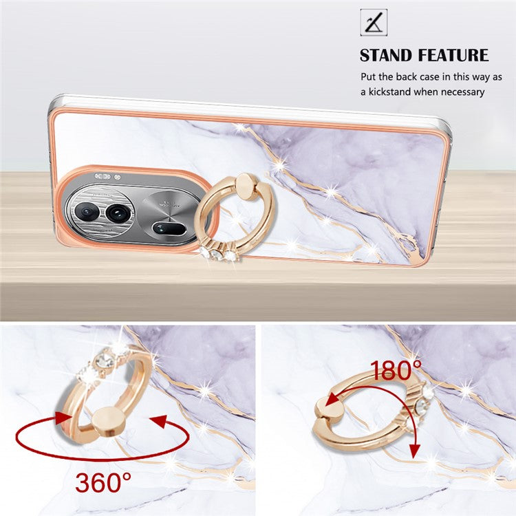 YB IMD Series-10 For Oppo Reno11 Pro 5G (Global) Case IMD Marble Pattern TPU Kickstand Phone Cover - White 006