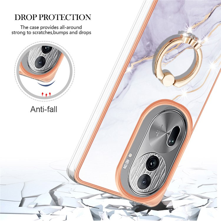 YB IMD Series-10 For Oppo Reno11 Pro 5G (Global) Case IMD Marble Pattern TPU Kickstand Phone Cover - White 006