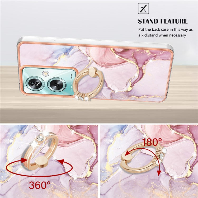 YB IMD Series-10 For Oppo A79 5G / A2 5G Cell Phone Case Marble Pattern TPU Cover with Ring Kickstand - Rose Gold 005