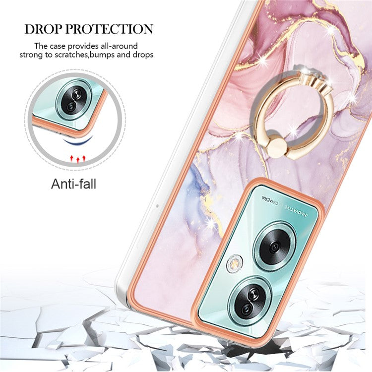 YB IMD Series-10 For Oppo A79 5G / A2 5G Cell Phone Case Marble Pattern TPU Cover with Ring Kickstand - Rose Gold 005