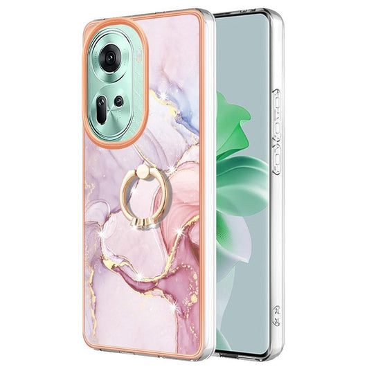 YB IMD Series-10 For Oppo Reno11 5G (Global) Case TPU Ring Kickstand Cover Electroplating Design - Rose Gold 005