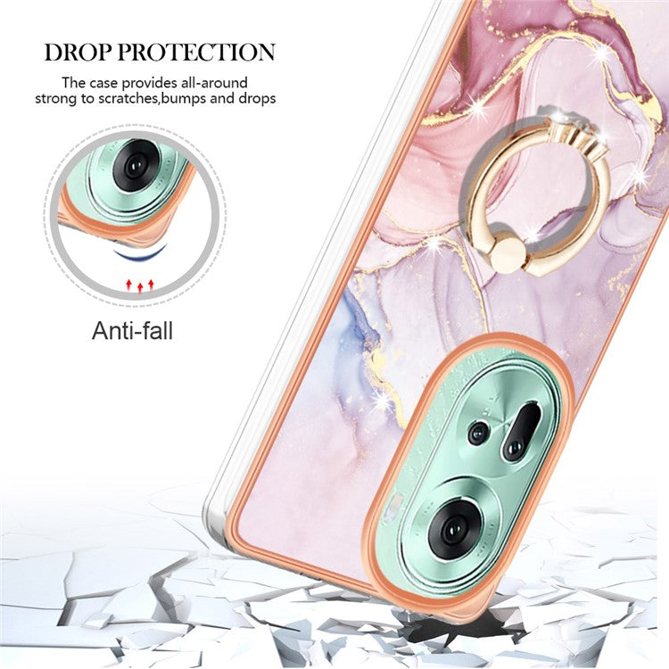 YB IMD Series-10 For Oppo Reno11 5G (Global) Case TPU Ring Kickstand Cover Electroplating Design - Rose Gold 005