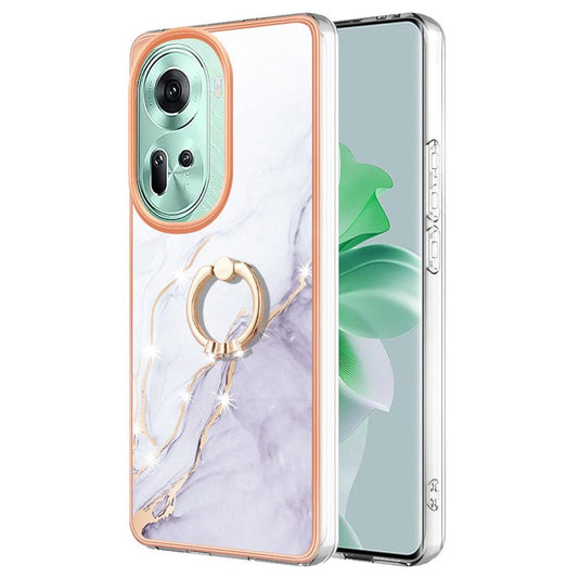 YB IMD Series-10 For Oppo Reno11 5G (Global) Case TPU Ring Kickstand Cover Electroplating Design - White 006