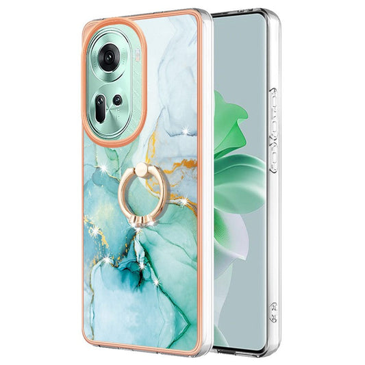 YB IMD Series-10 For Oppo Reno11 5G (Global) Case TPU Ring Kickstand Cover Electroplating Design - Green 003