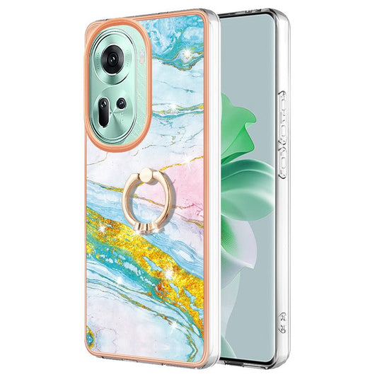 YB IMD Series-10 For Oppo Reno11 5G (Global) Case TPU Ring Kickstand Cover Electroplating Design - Green 004