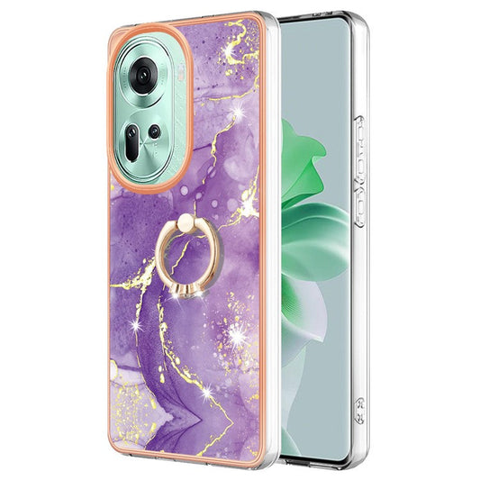 YB IMD Series-10 For Oppo Reno11 5G (Global) Case TPU Ring Kickstand Cover Electroplating Design - Purple 002