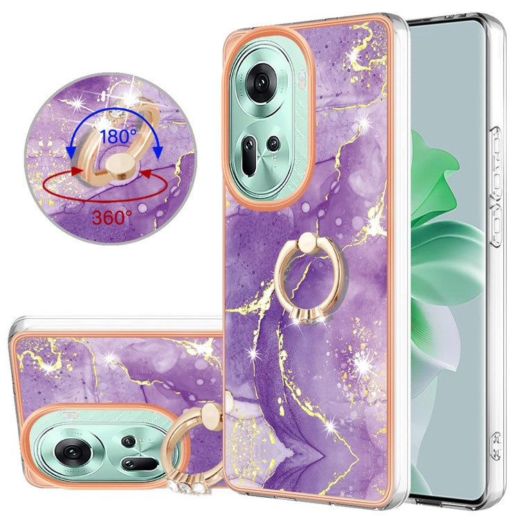 YB IMD Series-10 For Oppo Reno11 5G (Global) Case TPU Ring Kickstand Cover Electroplating Design - Purple 002