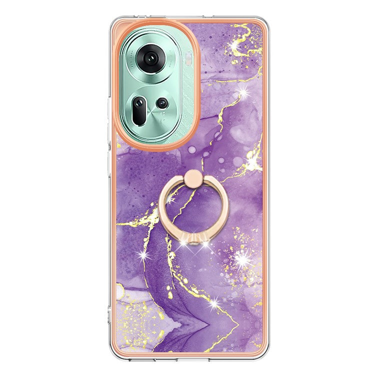 YB IMD Series-10 For Oppo Reno11 5G (Global) Case TPU Ring Kickstand Cover Electroplating Design - Purple 002