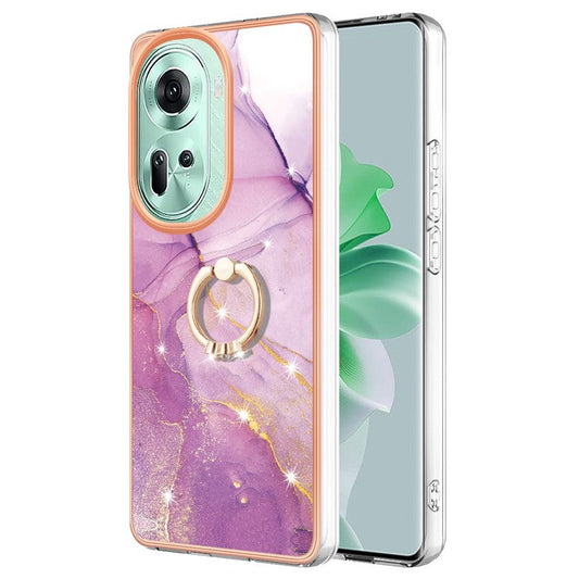 YB IMD Series-10 For Oppo Reno11 5G (Global) Case TPU Ring Kickstand Cover Electroplating Design - Purple 001