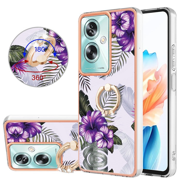 YB IMD Series-6 For Oppo A79 5G / A2 5G TPU Case Kickstand Electroplating IMD Phone Cover - Purple Flowers