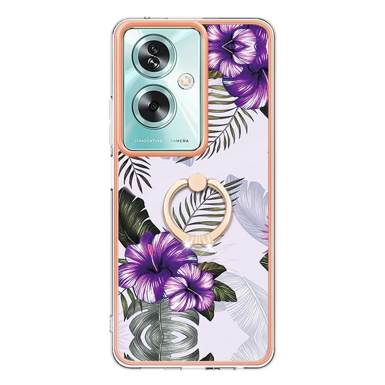 YB IMD Series-6 For Oppo A79 5G / A2 5G TPU Case Kickstand Electroplating IMD Phone Cover - Purple Flowers