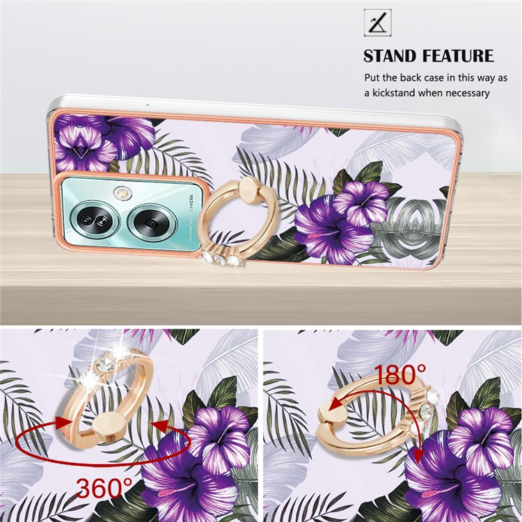 YB IMD Series-6 For Oppo A79 5G / A2 5G TPU Case Kickstand Electroplating IMD Phone Cover - Purple Flowers