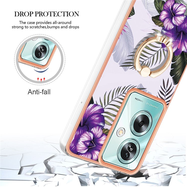 YB IMD Series-6 For Oppo A79 5G / A2 5G TPU Case Kickstand Electroplating IMD Phone Cover - Purple Flowers