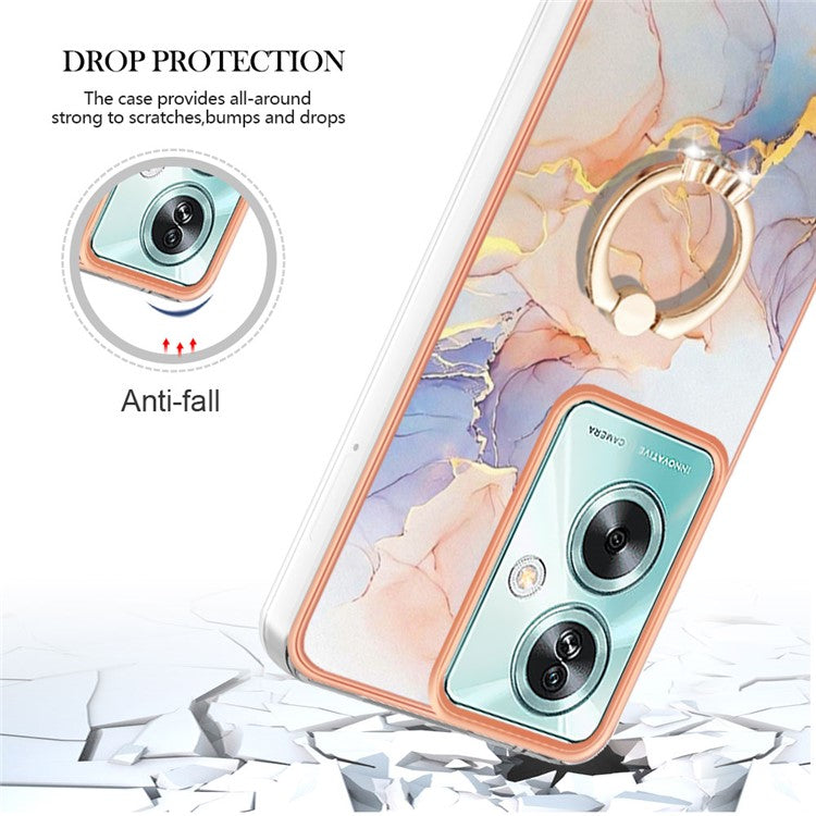 YB IMD Series-6 For Oppo A79 5G / A2 5G TPU Case Kickstand Electroplating IMD Phone Cover - Milky Way Marble White