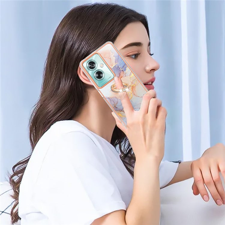 YB IMD Series-6 For Oppo A79 5G / A2 5G TPU Case Kickstand Electroplating IMD Phone Cover - Milky Way Marble White