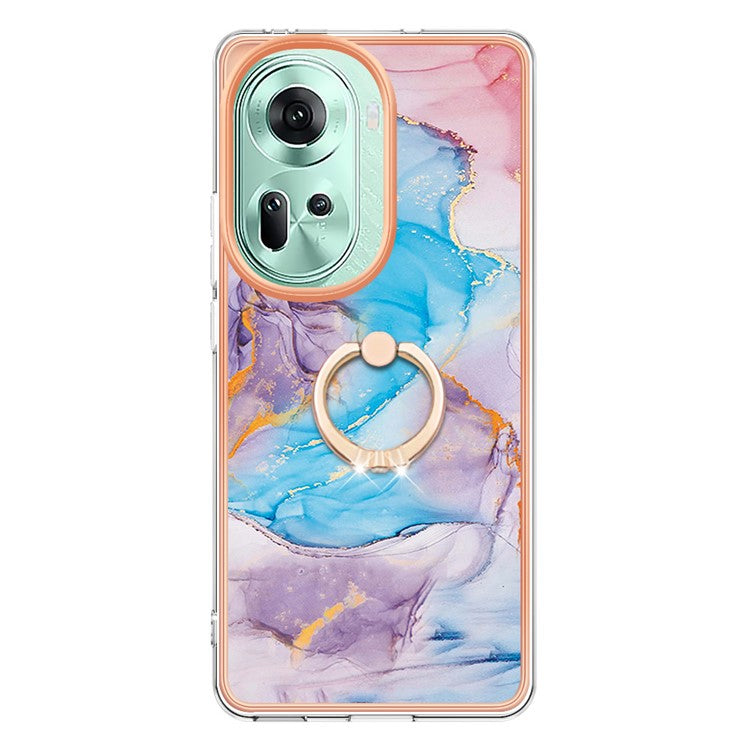 YB IMD Series-6 For Oppo Reno11 5G (Global) Case Electroplating Kickstand Soft TPU Phone Cover - Milky Way Marble Blue