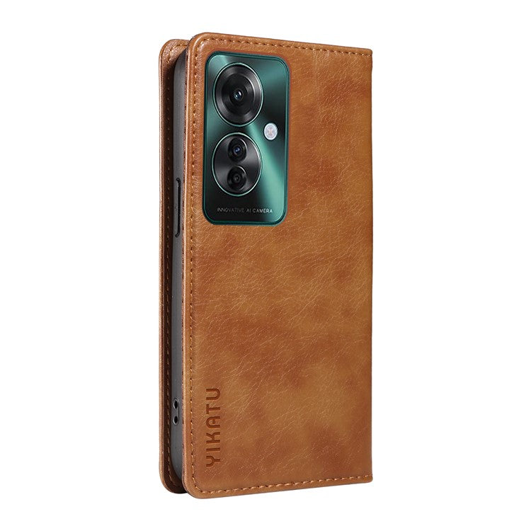 YIKATU YK-006 For Oppo Reno11 F 5G Case Litchi Texture Magnetic Closing Leather Phone Cover - Brown