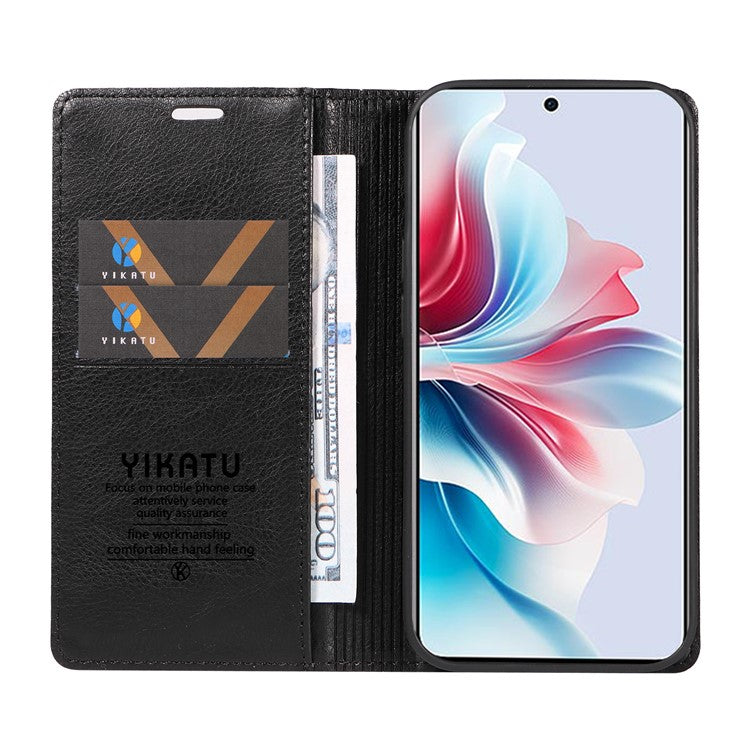 YIKATU YK-006 For Oppo Reno11 F 5G Case Litchi Texture Magnetic Closing Leather Phone Cover - Black