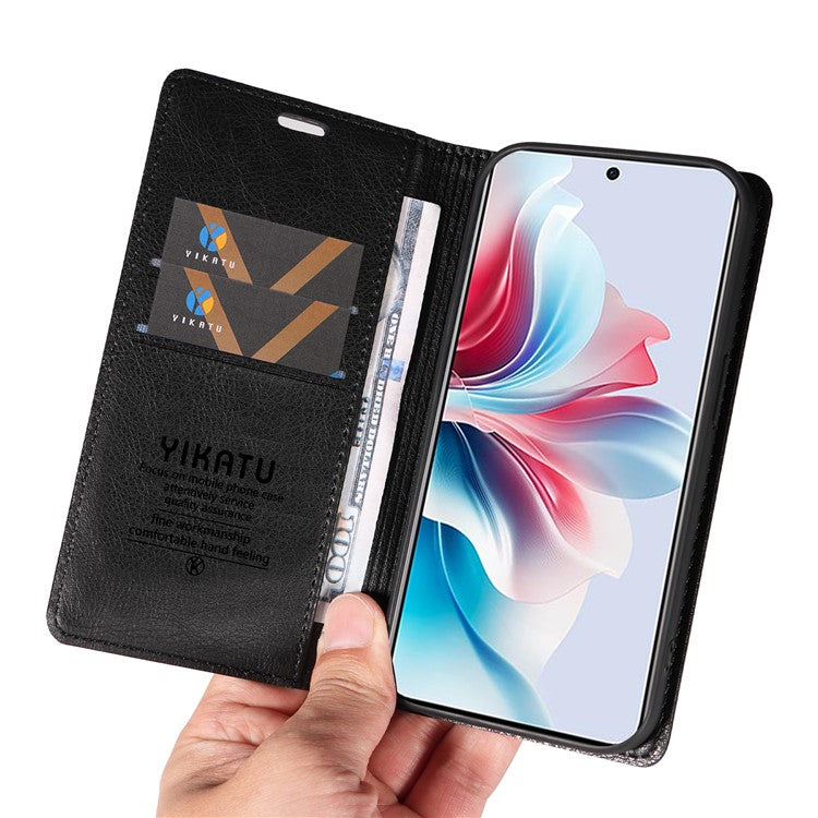 YIKATU YK-006 For Oppo Reno11 F 5G Case Litchi Texture Magnetic Closing Leather Phone Cover - Black