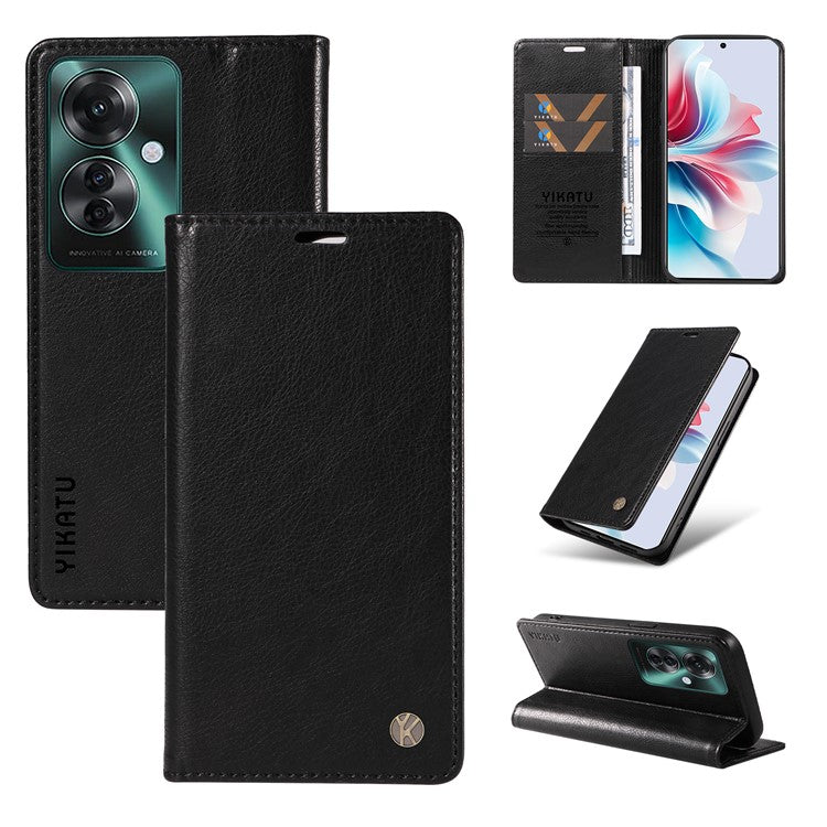 YIKATU YK-006 For Oppo Reno11 F 5G Case Litchi Texture Magnetic Closing Leather Phone Cover - Black