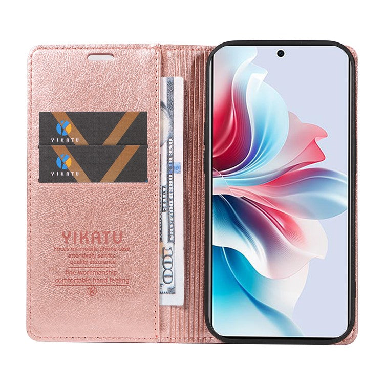 YIKATU YK-006 For Oppo Reno11 F 5G Case Litchi Texture Magnetic Closing Leather Phone Cover - Rose Gold
