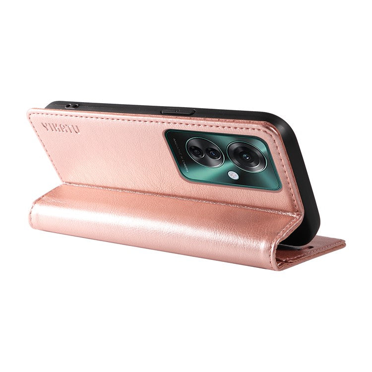 YIKATU YK-006 For Oppo Reno11 F 5G Case Litchi Texture Magnetic Closing Leather Phone Cover - Rose Gold