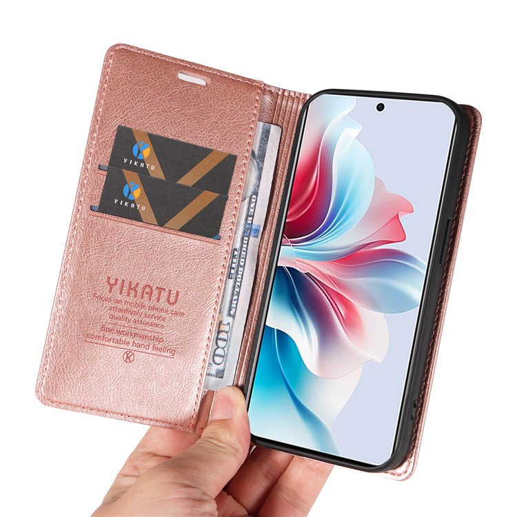 YIKATU YK-006 For Oppo Reno11 F 5G Case Litchi Texture Magnetic Closing Leather Phone Cover - Rose Gold