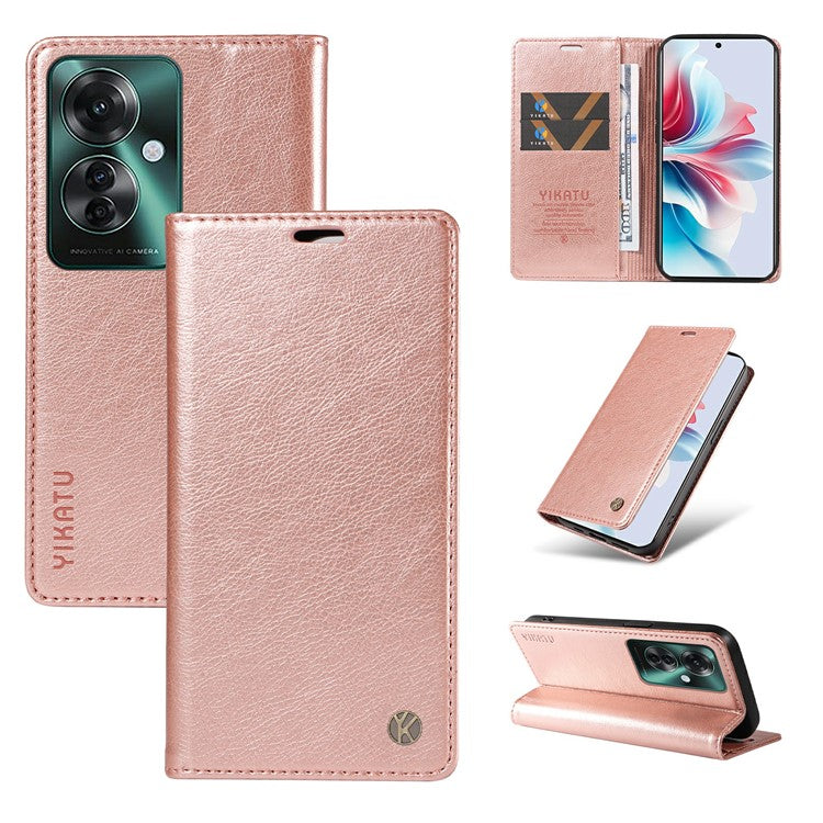 YIKATU YK-006 For Oppo Reno11 F 5G Case Litchi Texture Magnetic Closing Leather Phone Cover - Rose Gold