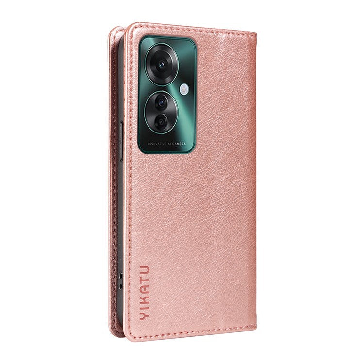 YIKATU YK-006 For Oppo Reno11 F 5G Case Litchi Texture Magnetic Closing Leather Phone Cover - Rose Gold
