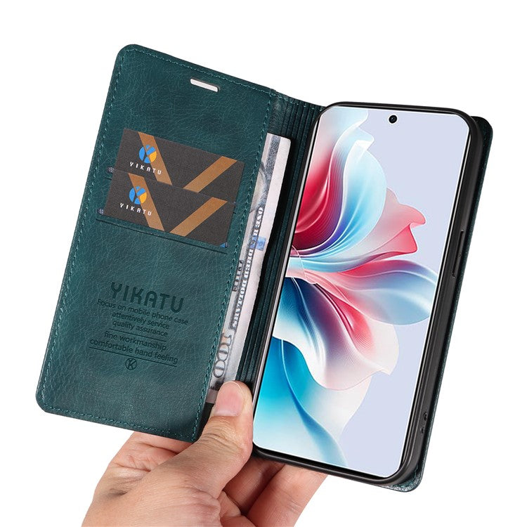 YIKATU YK-006 For Oppo Reno11 F 5G Case Litchi Texture Magnetic Closing Leather Phone Cover - Blue