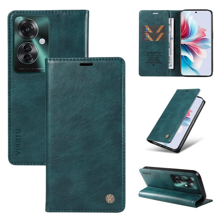YIKATU YK-006 For Oppo Reno11 F 5G Case Litchi Texture Magnetic Closing Leather Phone Cover - Blue