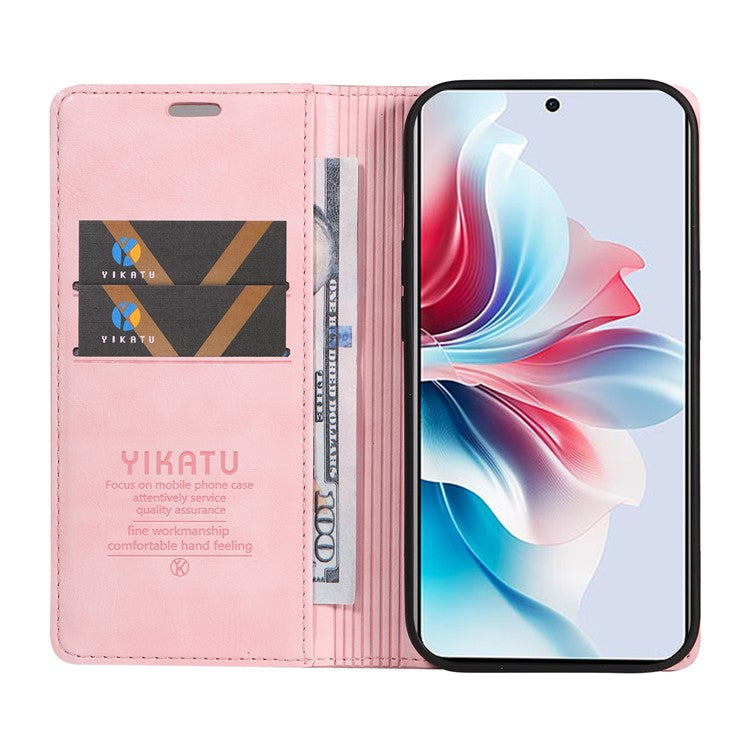 YIKATU YK-006 For Oppo Reno11 F 5G Case Litchi Texture Magnetic Closing Leather Phone Cover - Pink