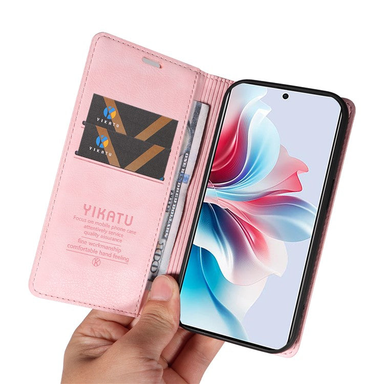 YIKATU YK-006 For Oppo Reno11 F 5G Case Litchi Texture Magnetic Closing Leather Phone Cover - Pink